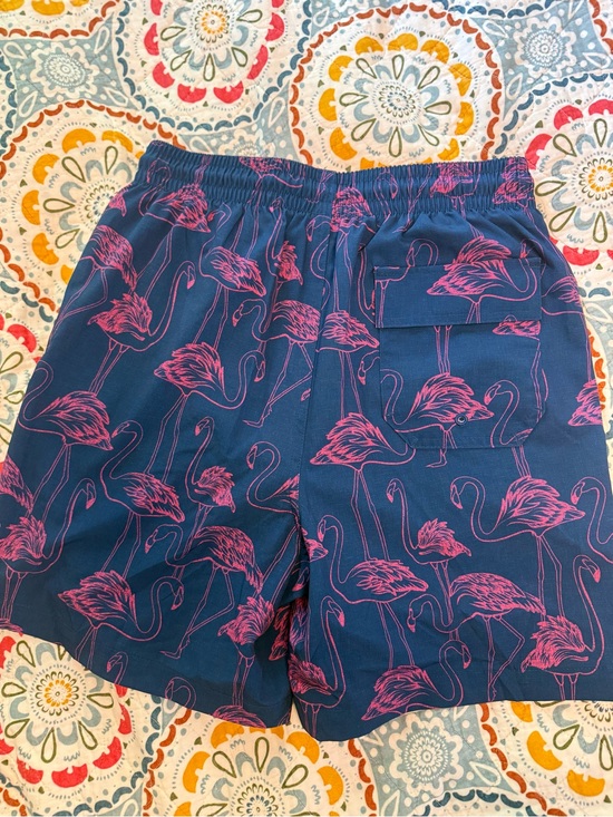 Other - Navy Blue swimming suit Shorts with Pink Flamingo Print- size small